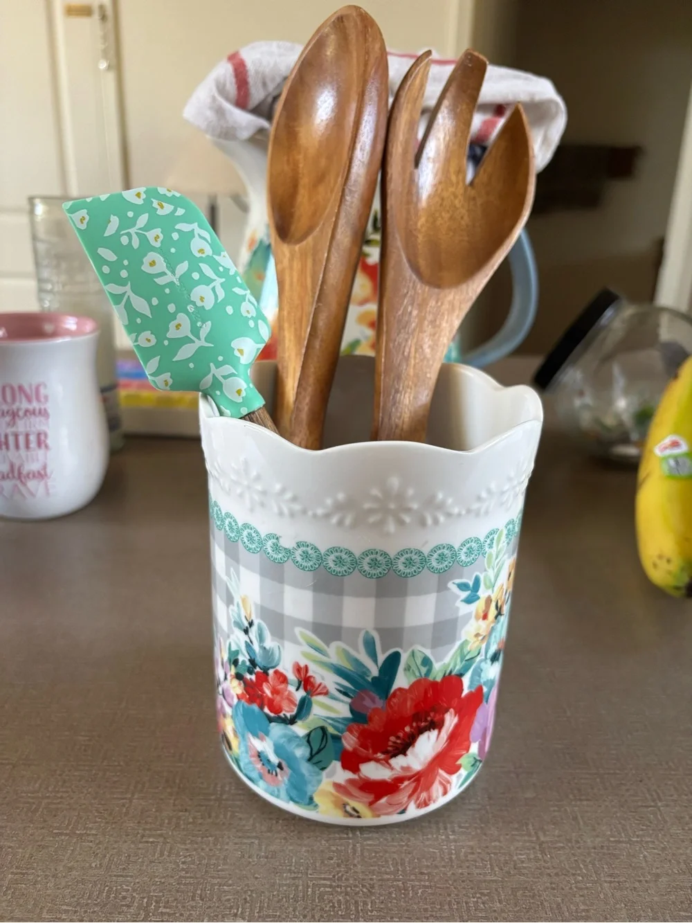 The Pioneer Woman Floral Ceramic Utensil Crock in Red, Blue & Teal